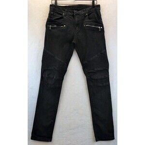 BALMAIN PARIS Biker Jeans In Black Vintage Denim Slim Fit Moto Italy Men Sz 33